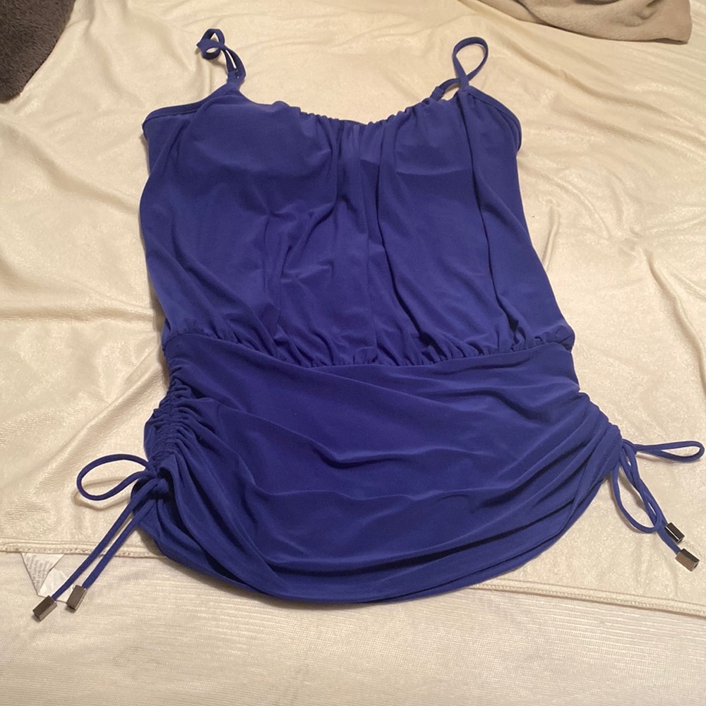 Swim top. Royal blue. Banded waist.